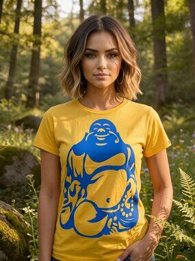 Laughing Buddha Painted Cotton Babydoll Tee Shirt